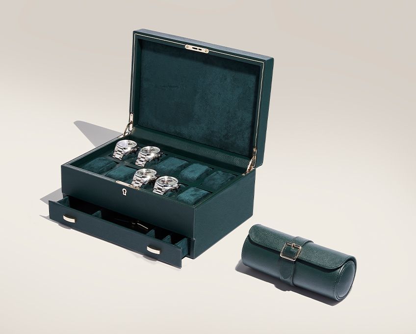 Wolf 1834 BRITISH RACING 10 PIECE WATCH BOX WITH STORAGE