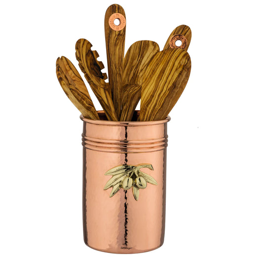 Ruffoni Copper utensil holder with 6pcs olive wood tool set