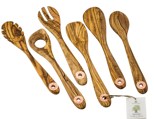 Ruffoni Copper utensil holder with 6pcs olive wood tool set